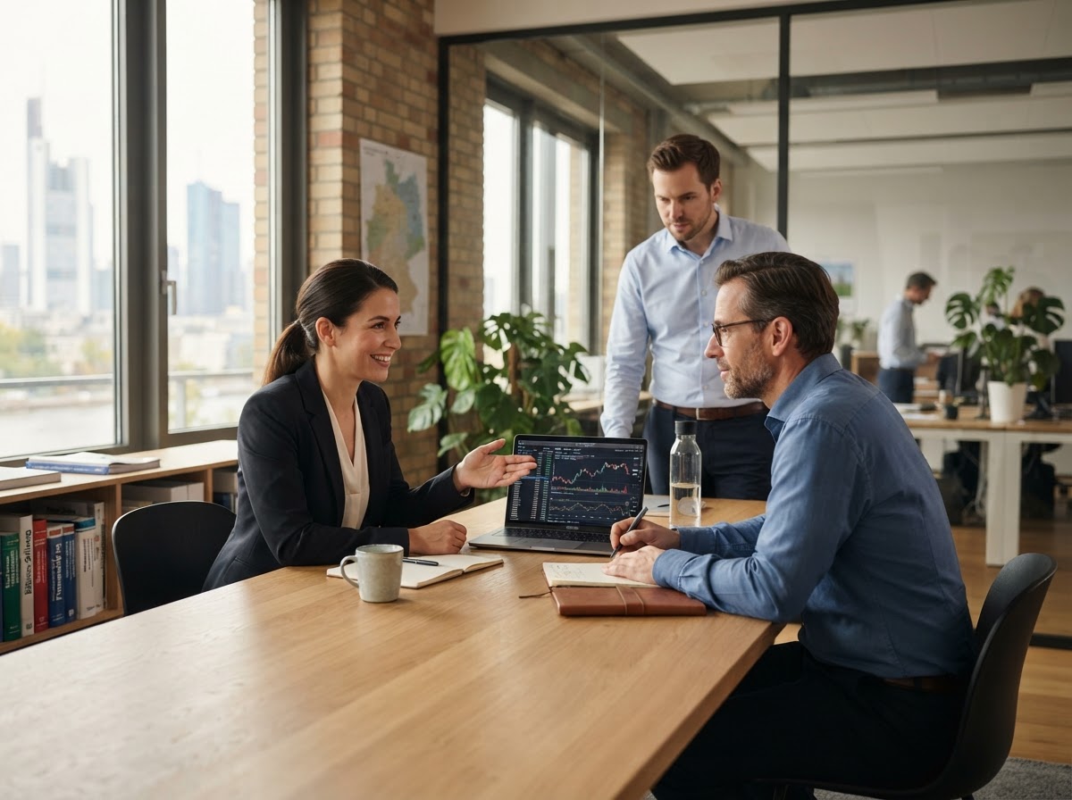 Fokusinvestor Team bei der Analyse von Finanzdaten am Bildschirm